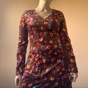 Crushed Velvet Floral Bell Sleeve Dress